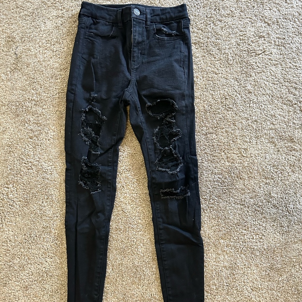 American Eagle Outfitters Black Distressed Skinny Jeans